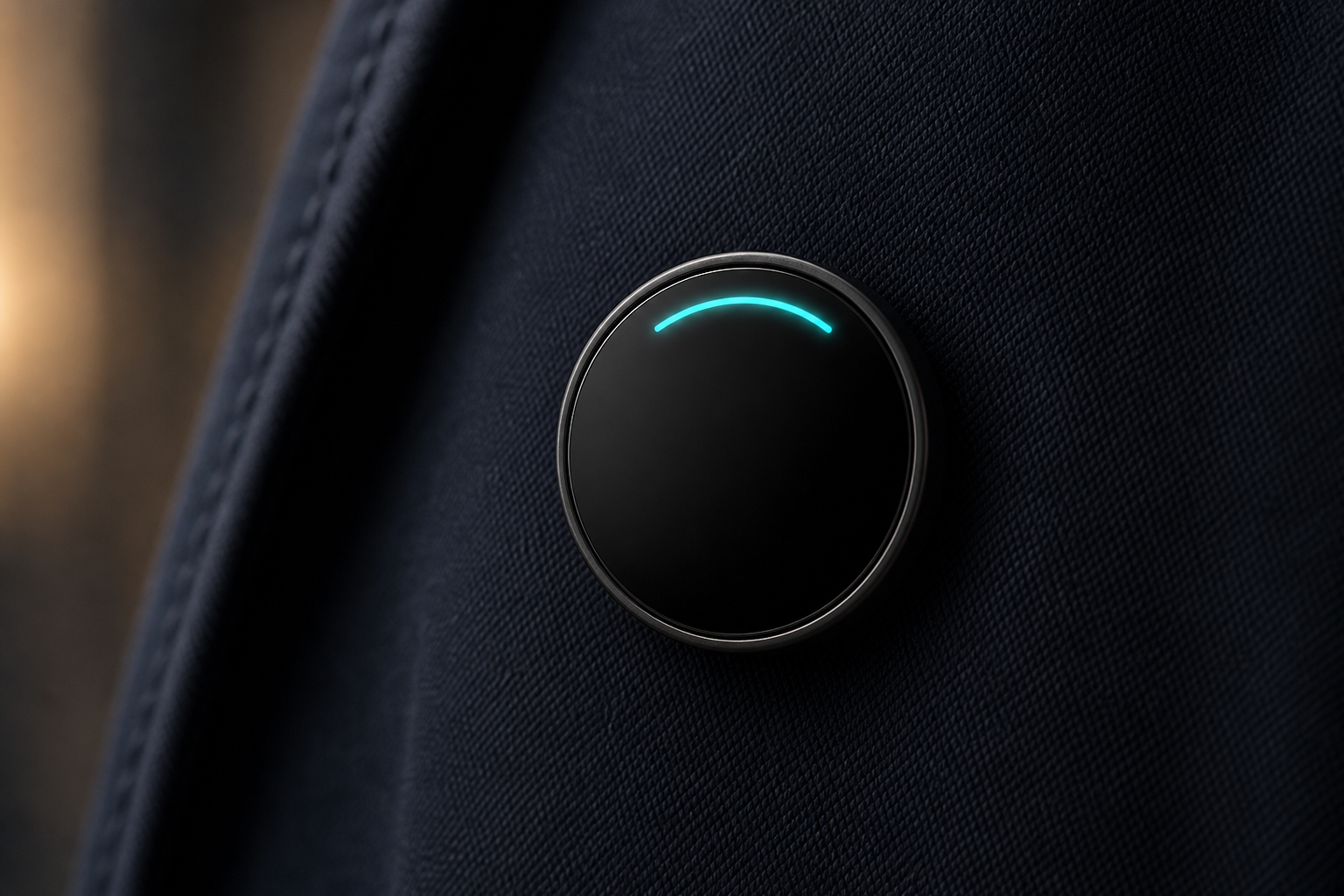 MoodPin badge with a turquoise recording indicator arc at the top of the screen
